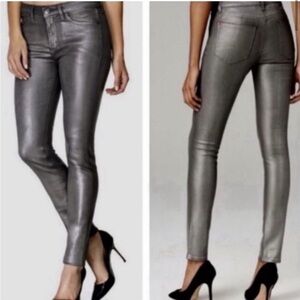 SPANX Slim-X Coated Wax Skinny Jeans in Pewter Wax Gray Sz 28